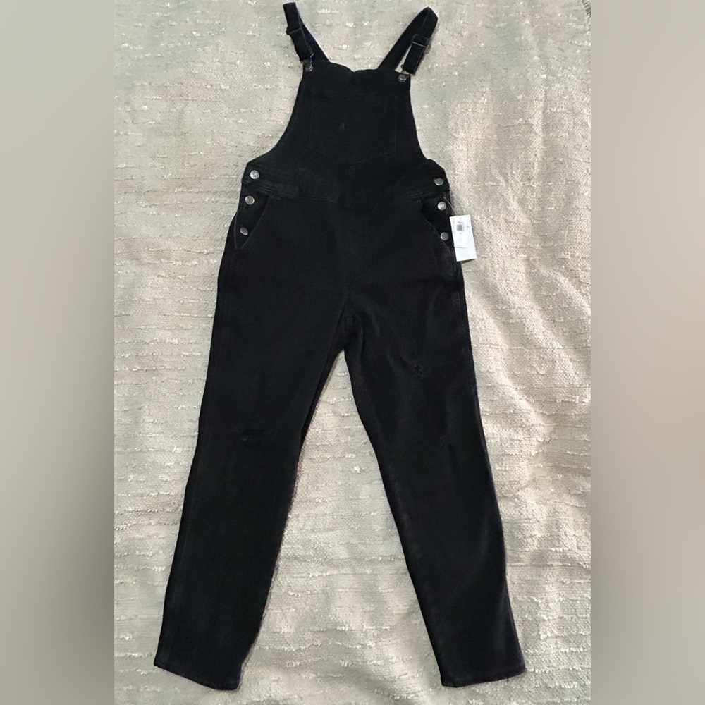 Straight Black-Wash Ripped Jean Overalls  Women size 10 Old Navy NWT